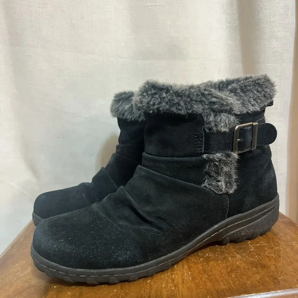 KHOMBU Womens All-Weather Lindsey Suede Boots‎ Size 7 Black Fur Ankle Booties - Picture 1 of 8